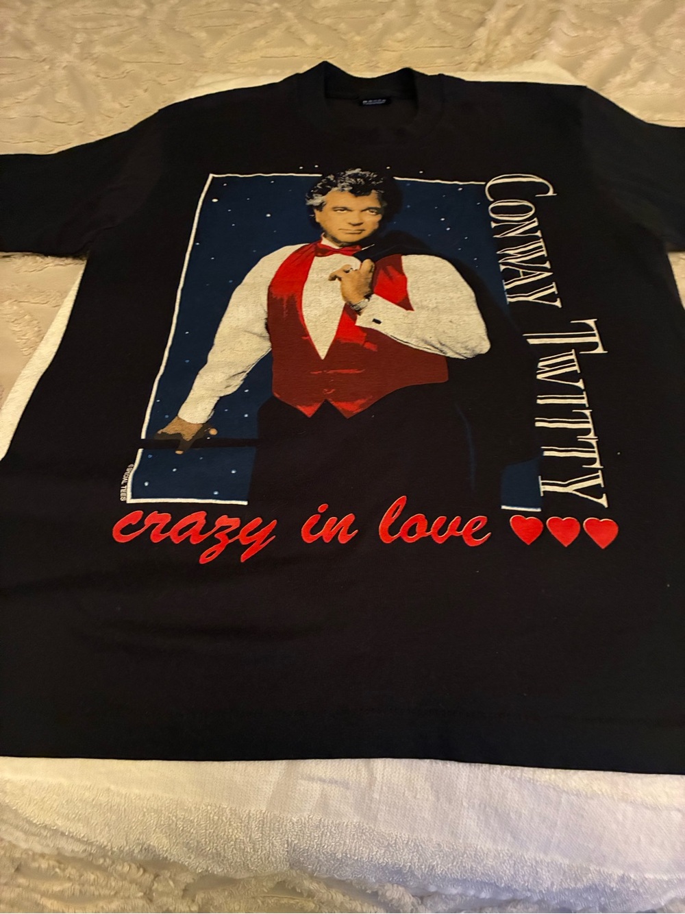 NWOT Screen Stars Black Conway Twitty Graphic Tee single stitched crazy in love